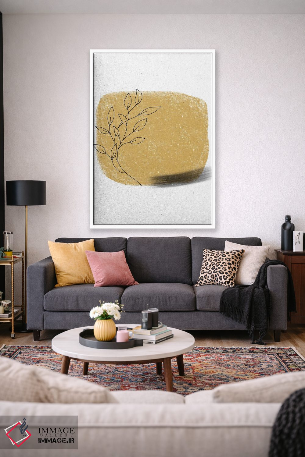 تابلو مینیمال مربع طلایی گلدار با گچ دالیا اثر پیکسی پیپر - D1W