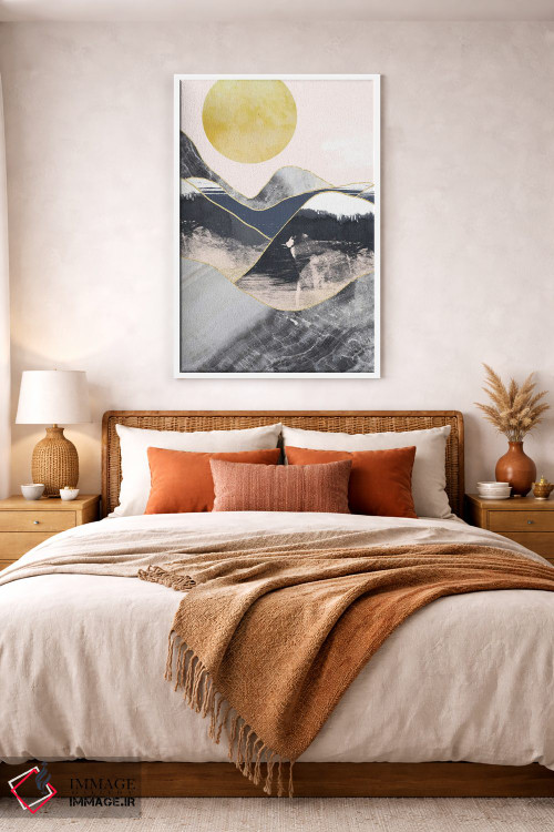تابلو مینیمال ماه طلایی، کوه های مرمری سرمه ای اثر پیکسی پیپر - D3W