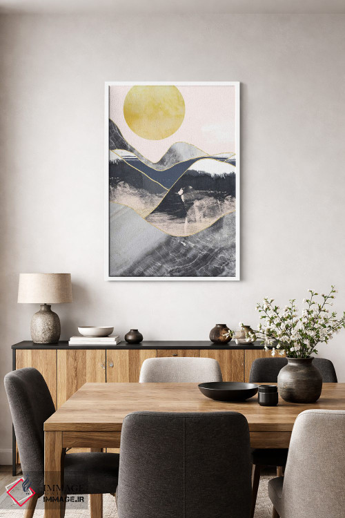 تابلو مینیمال ماه طلایی، کوه های مرمری سرمه ای اثر پیکسی پیپر - D4W