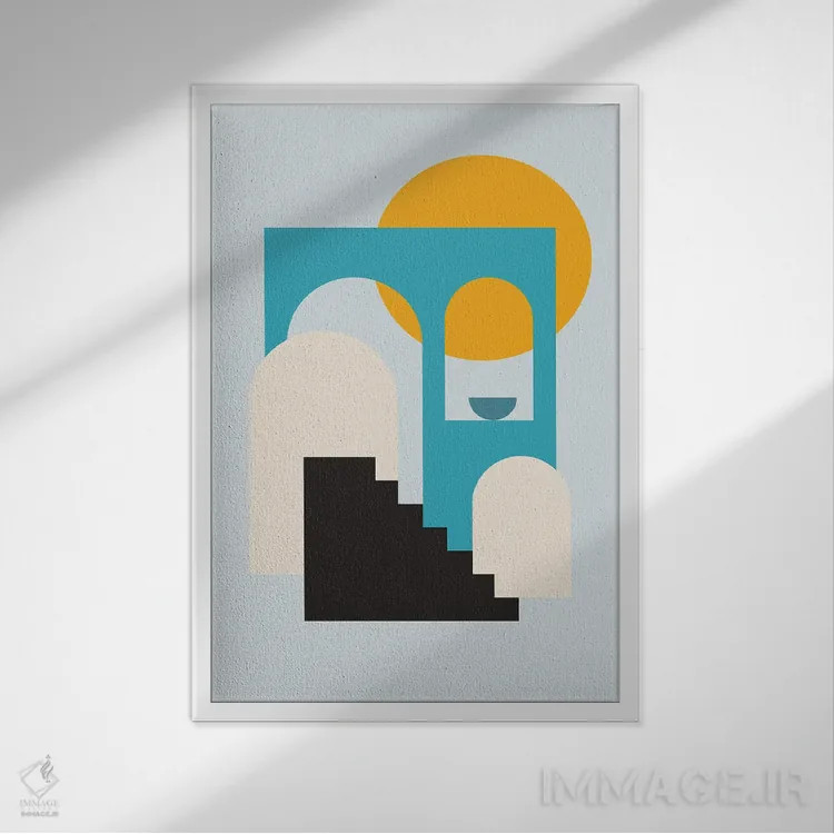 تابلو مینیمال پله های تیال میتا به خورشید پنج اثر پیکسی پیپر - نمای قابدار سفید