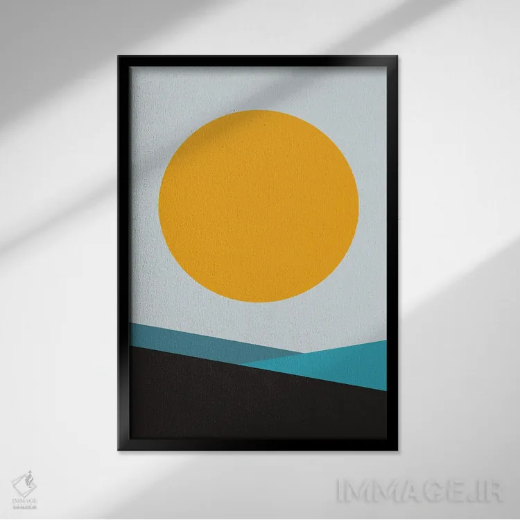 تابلو مینیمال خورشید بزرگ تیال میتا شش اثر پیکسی پیپر - نمای قابدار مشکی