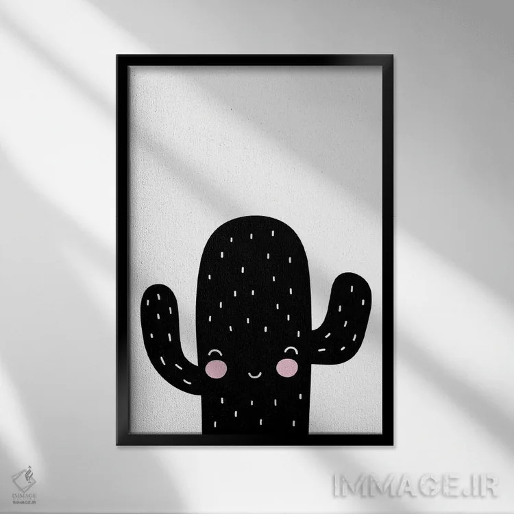 تابلو دکوراتیو کاکتوس سیاه و سفید اثر پیکسی پیپر - نمای قابدار مشکی