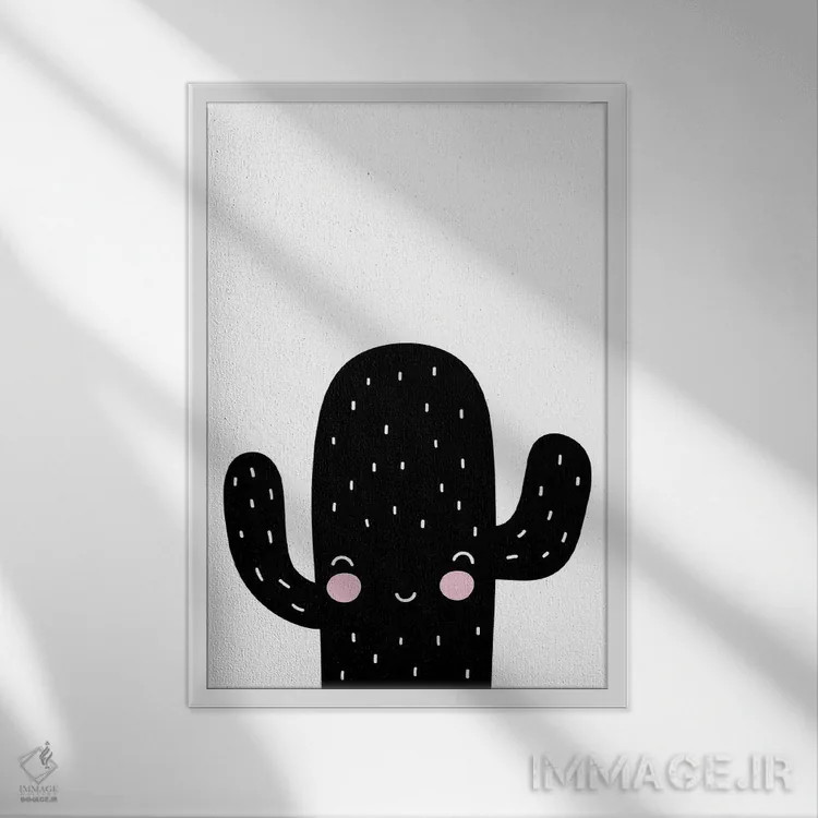 تابلو دکوراتیو کاکتوس سیاه و سفید اثر پیکسی پیپر - نمای قابدار سفید
