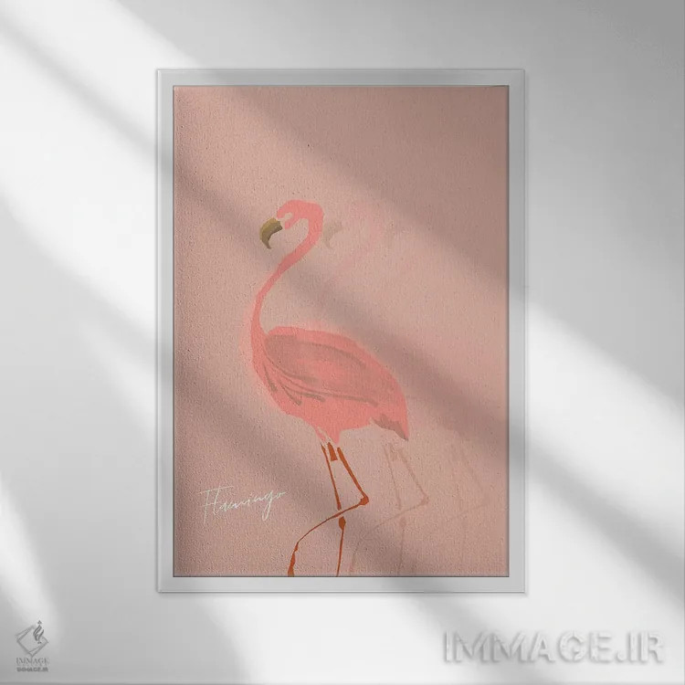 تابلو دکوراتیو سایه فلامینگو اثر پیکسی پیپر - نمای قابدار سفید