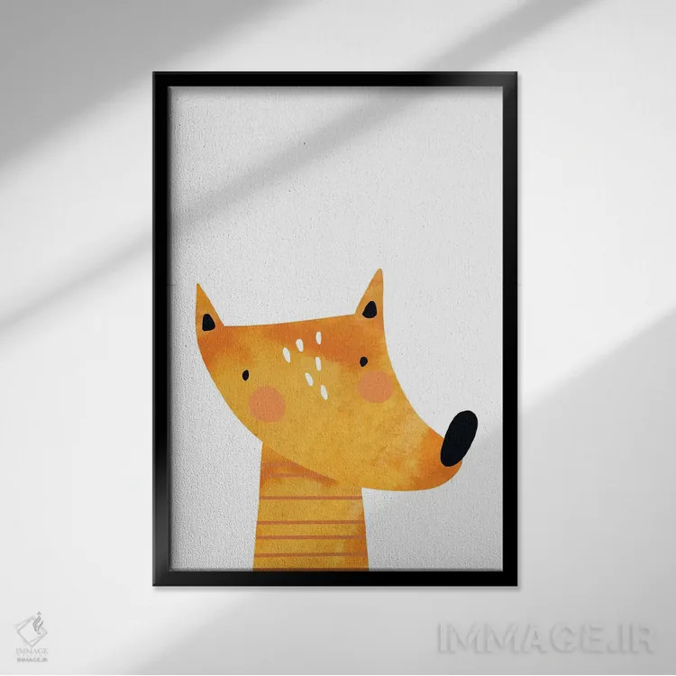تابلو دکوراتیو روباه آبرنگی اثر پیکسی پیپر - نمای قابدار مشکی