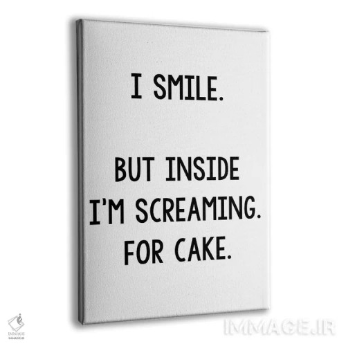 تابلو مینیمال لبخند می زنم اما درونم برای کیک فریاد می زند اثر پیکسی پیپر - نمای پرسپکتیو محصول