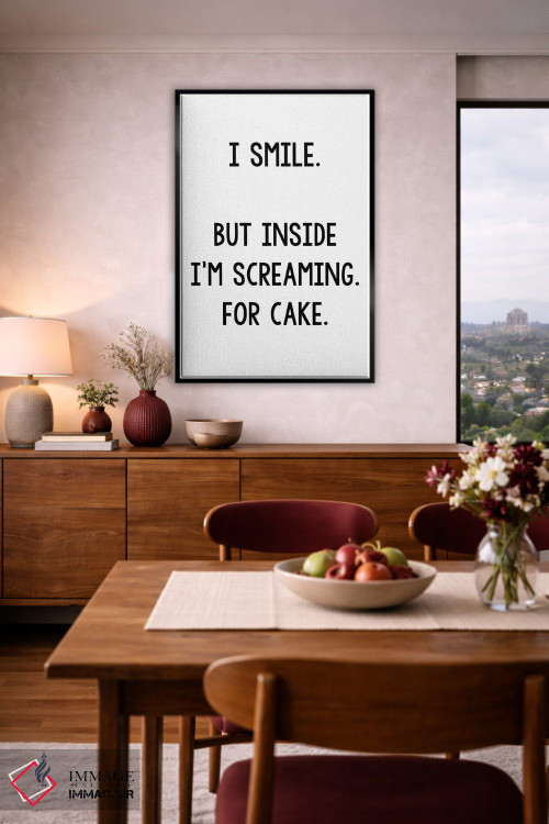 تابلو مینیمال لبخند می زنم اما درونم برای کیک فریاد می زند اثر پیکسی پیپر - D4B