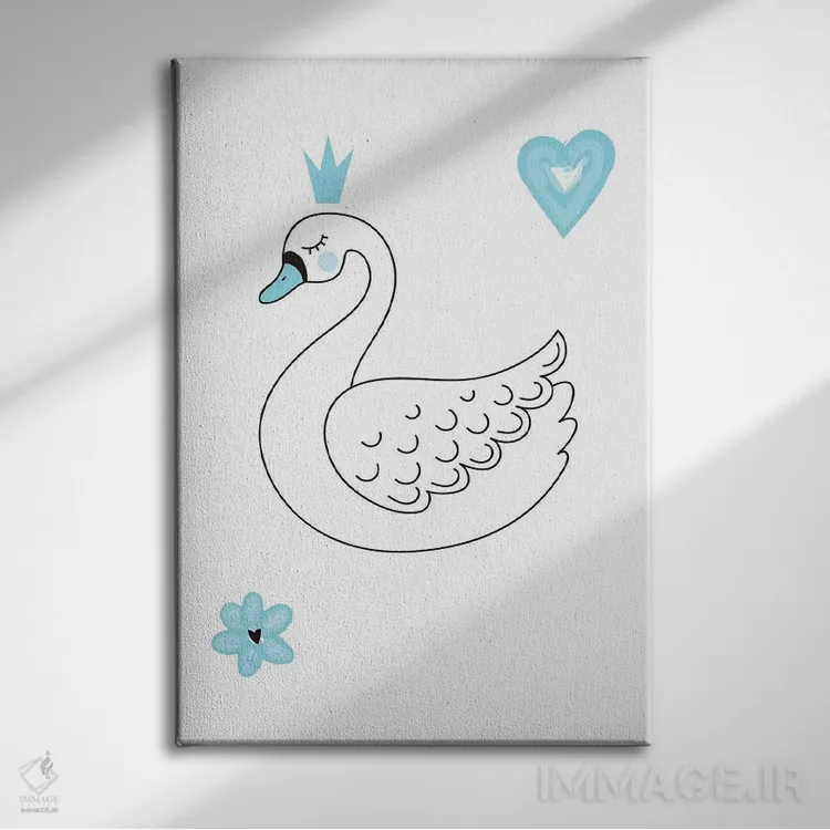 تابلو مینیمال رقاص کوچک باله قو آبی اثر پیکسی پیپر - نمای روبهرو روی دیوار
