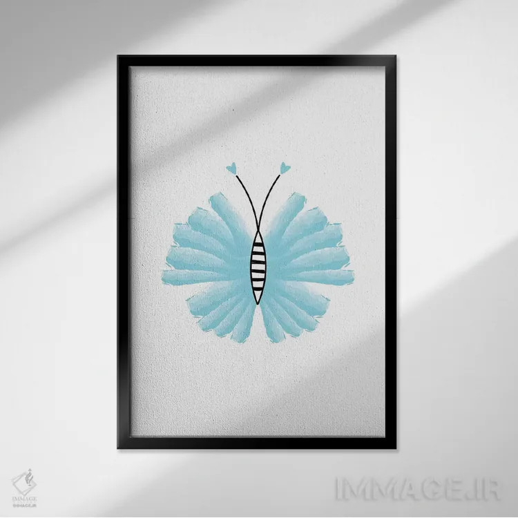 تابلو دکوراتیو رقاص کوچک باله با پروانه آبی اثر پیکسی پیپر - نمای قابدار مشکی
