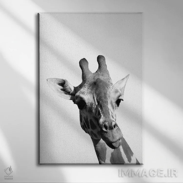 تابلو دکوراتیو زرافه تک رنگ اثر پیکسی پیپر - نمای روبهرو روی دیوار