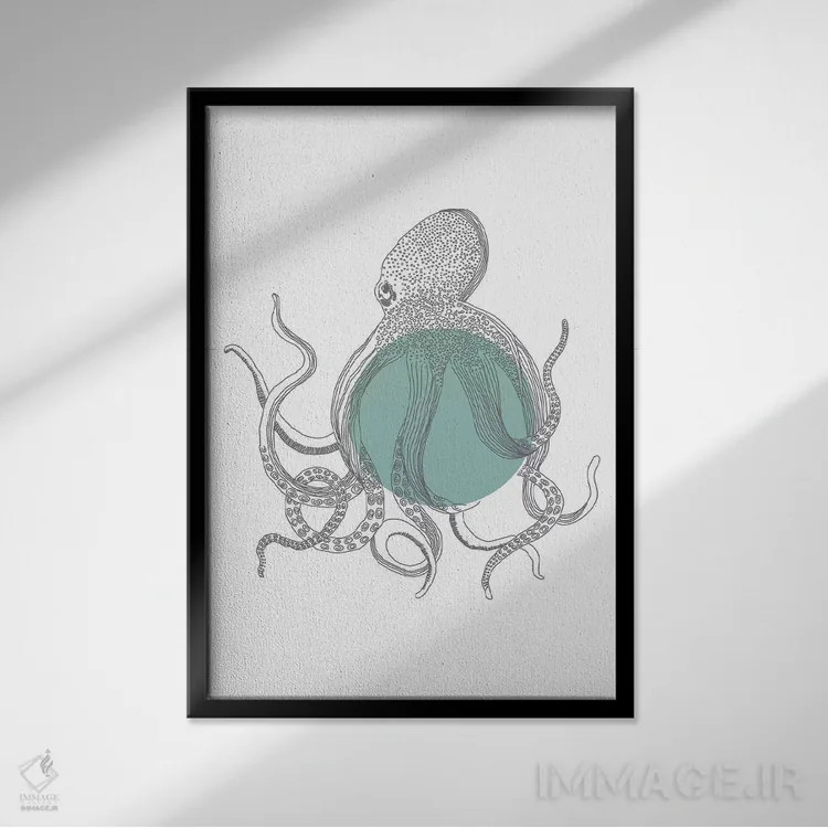 تابلو دکوراتیو مجموعه جانوران دریایی ۰۱ اثر پیکسی پیپر - نمای قابدار مشکی