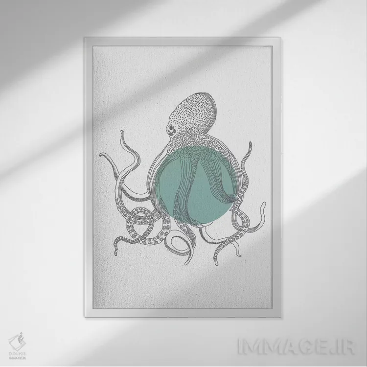 تابلو دکوراتیو مجموعه جانوران دریایی ۰۱ اثر پیکسی پیپر - نمای قابدار سفید
