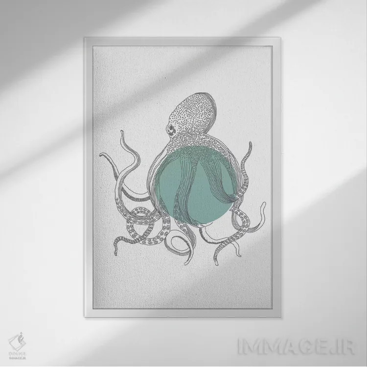 تابلو دکوراتیو مجموعه جانوران دریایی ۰۱ اثر پیکسی پیپر - نمای قابدار سفید