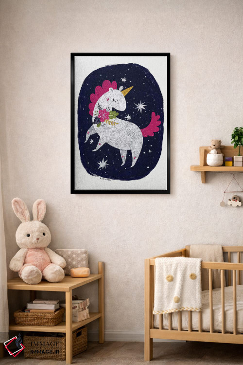 تابلو دکوراتیو اسب شاخدار شب جادویی اثر پیکسی پیپر - D4B