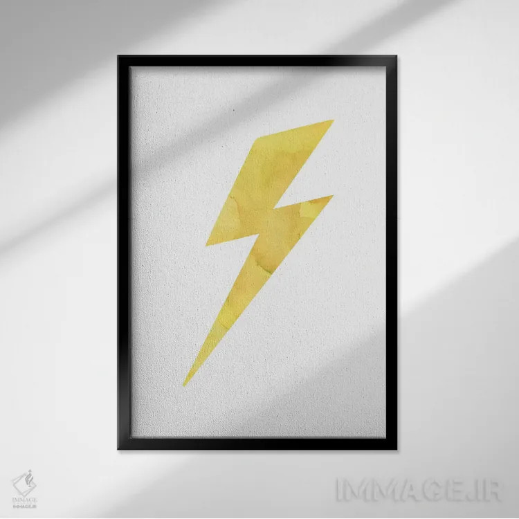 تابلو دکوراتیو تصویر آبرنگی رعد و برق اثر پیکسی پیپر - نمای قابدار مشکی
