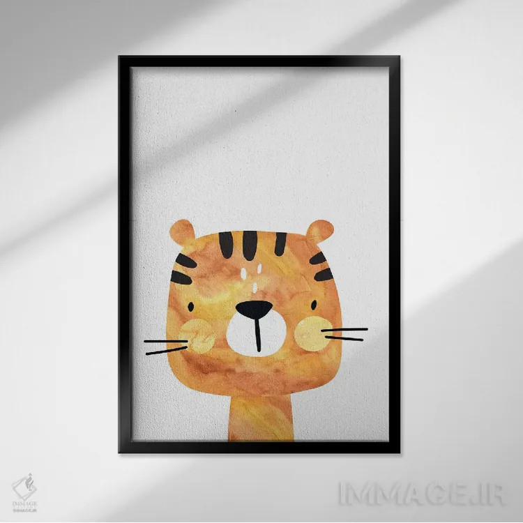 تابلو دکوراتیو ببر آبرنگی اثر پیکسی پیپر - نمای قابدار مشکی