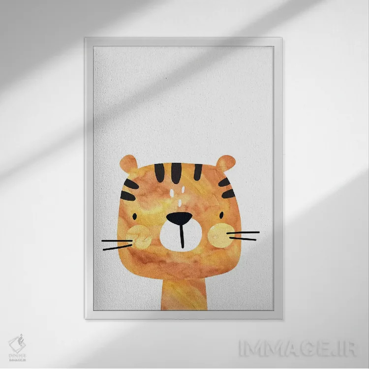 تابلو دکوراتیو ببر آبرنگی اثر پیکسی پیپر - نمای قابدار سفید