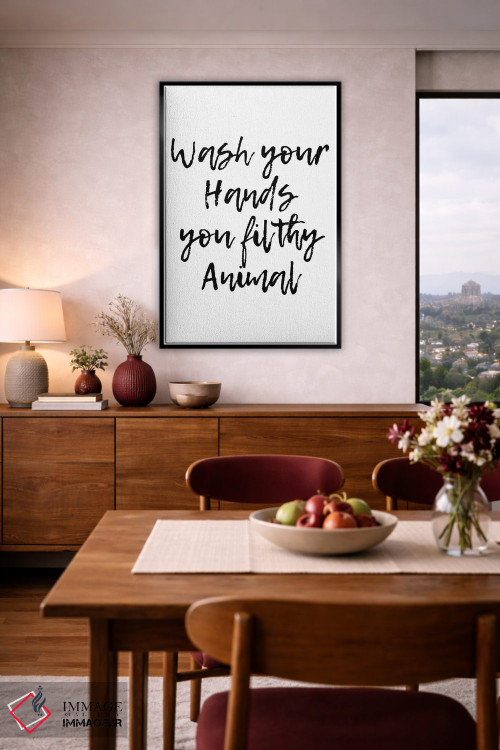 تابلو دکوراتیو دست هایت را بشوی حیوان کثیف اثر پیکسی پیپر - D3B