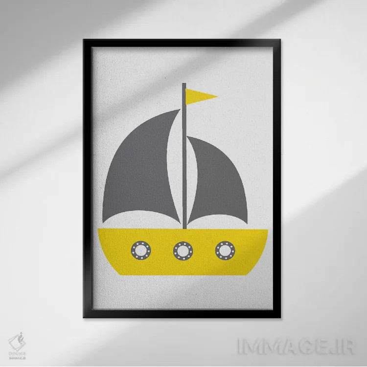 تابلو دکوراتیو قایق زرد - طرح نوردیک اثر پیکسی پیپر - نمای قابدار مشکی