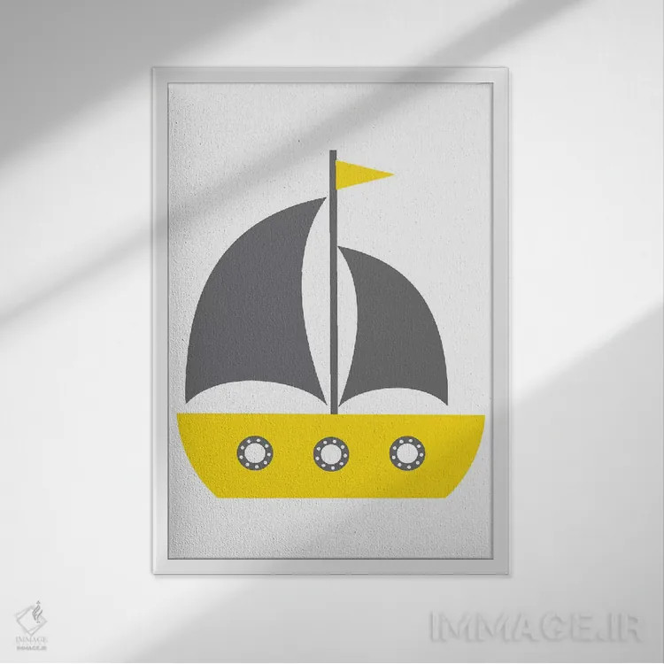 تابلو دکوراتیو قایق زرد - طرح نوردیک اثر پیکسی پیپر - نمای قابدار سفید