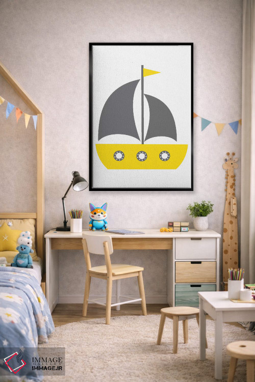 تابلو دکوراتیو قایق زرد - طرح نوردیک اثر پیکسی پیپر - D2B