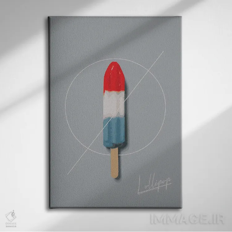 تابلو مدرن آب نبات چوبی اثر پیکسی پیپر - نمای روبهرو روی دیوار