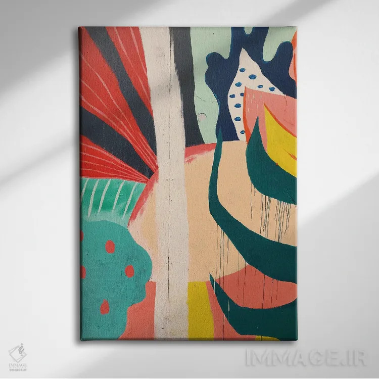 تابلو انتزاعی اشکال انتزاعی نقاشی شده اثر پیکسی پیپر - نمای روبهرو روی دیوار