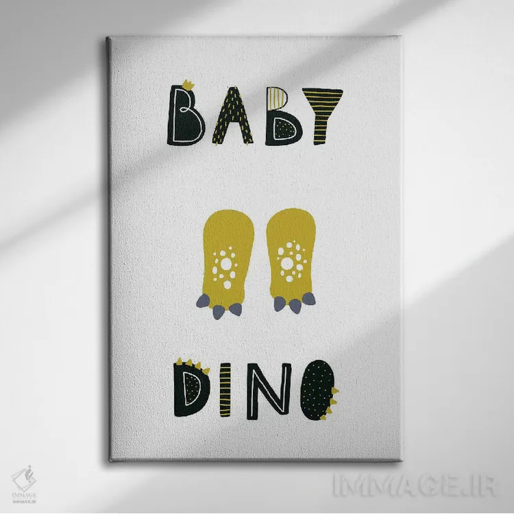 تابلو دکوراتیو دایناسور کوچولو اثر پیکسی پیپر - نمای روبهرو روی دیوار