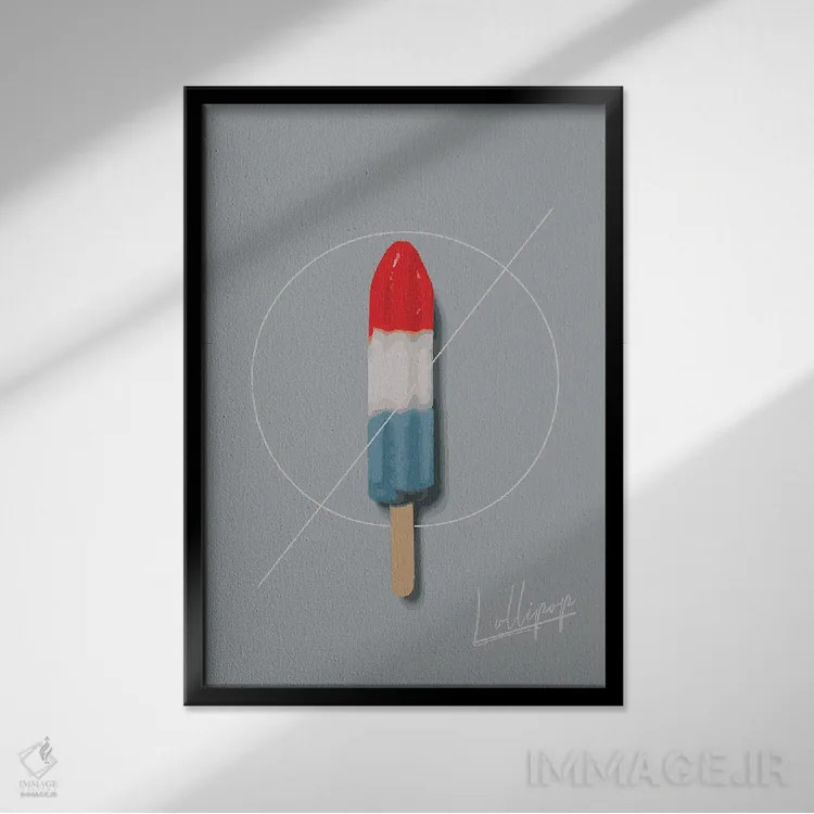 تابلو مدرن آب نبات چوبی اثر پیکسی پیپر - نمای قابدار مشکی