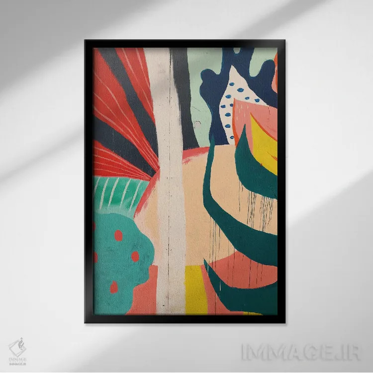 تابلو انتزاعی اشکال انتزاعی نقاشی شده اثر پیکسی پیپر - نمای قابدار مشکی