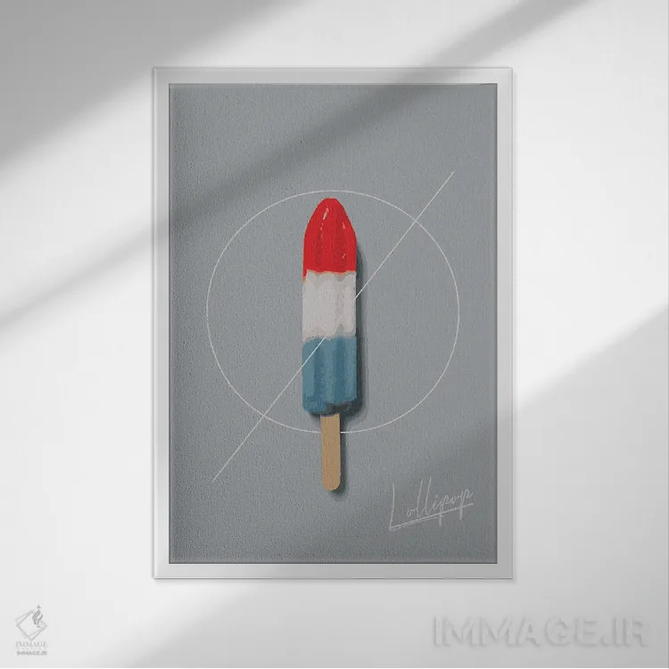 تابلو مدرن آب نبات چوبی اثر پیکسی پیپر - نمای قابدار سفید