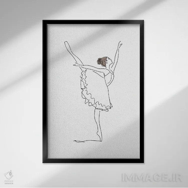 تابلو مینیمال خطوط هنری رقص باله اثر پیکسی پیپر - نمای قابدار مشکی