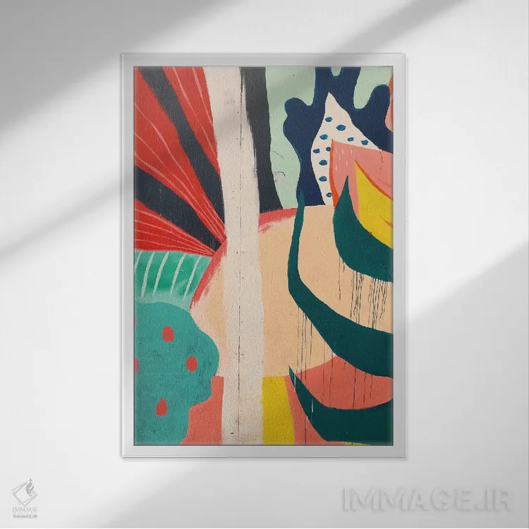 تابلو انتزاعی اشکال انتزاعی نقاشی شده اثر پیکسی پیپر - نمای قابدار سفید