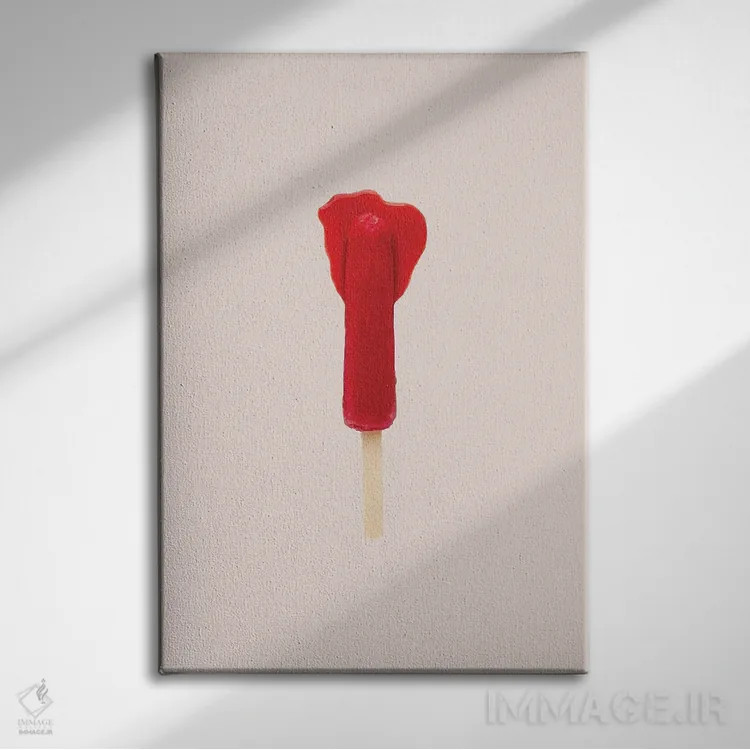 تابلو مینیمال قرمز آب شده اثر پیکسی پیپر - نمای روبهرو روی دیوار