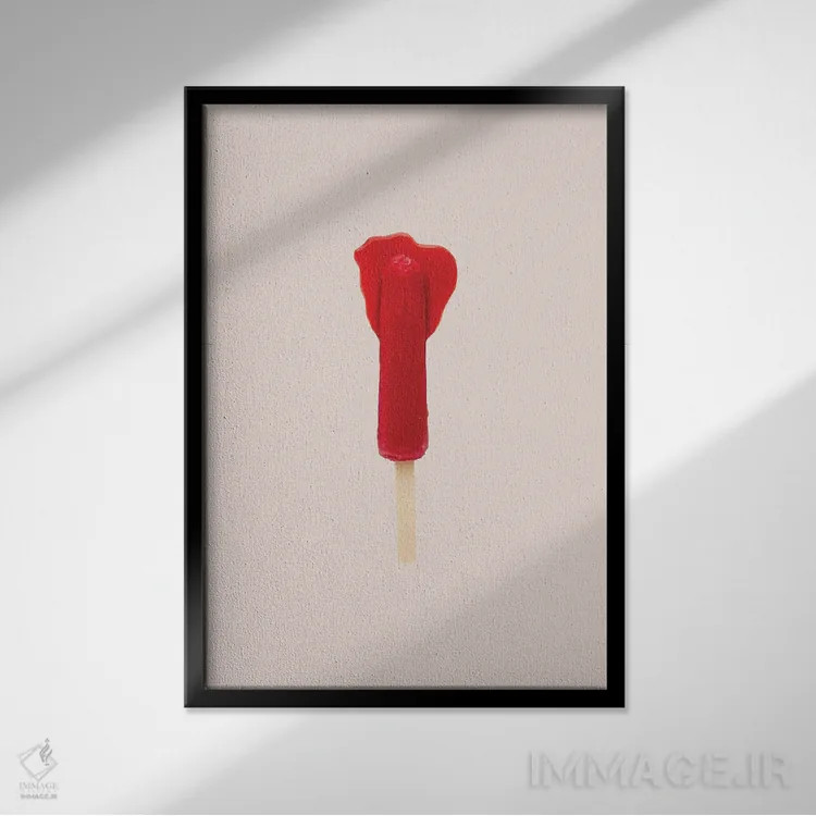 تابلو مینیمال قرمز آب شده اثر پیکسی پیپر - نمای قابدار مشکی