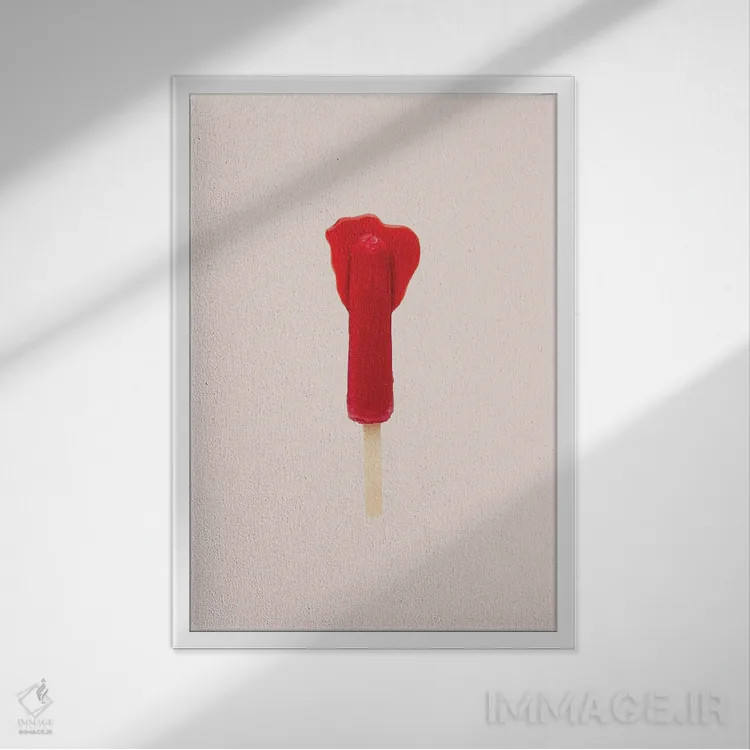 تابلو مینیمال قرمز آب شده اثر پیکسی پیپر - نمای قابدار سفید