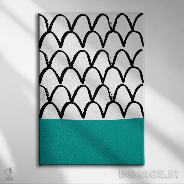 تابلو مینیمال فلس ماهی فیروزه ای نئون فانک اثر پیکسی پیپر - نمای روبهرو روی دیوار