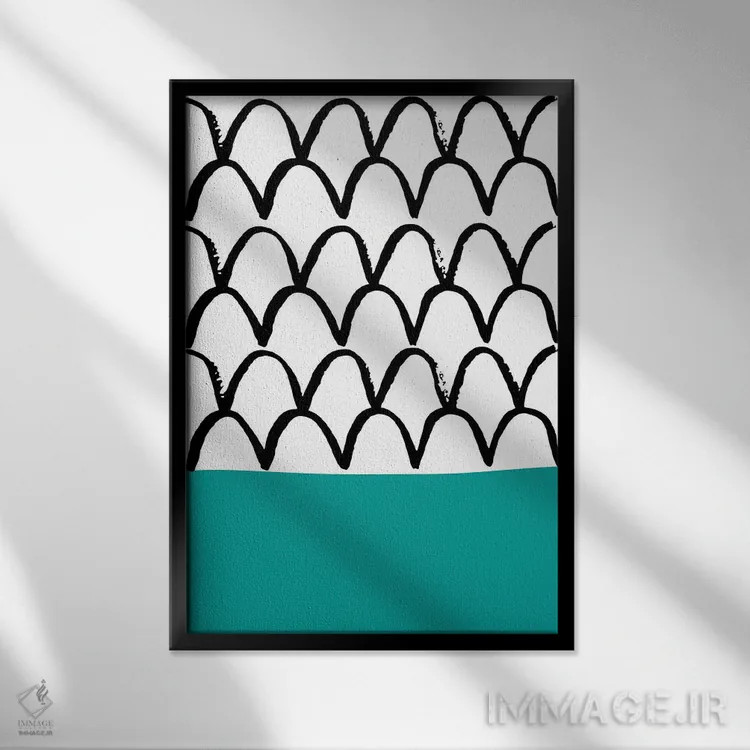 تابلو مینیمال فلس ماهی فیروزه ای نئون فانک اثر پیکسی پیپر - نمای قابدار مشکی