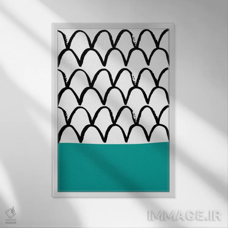 تابلو مینیمال فلس ماهی فیروزه ای نئون فانک اثر پیکسی پیپر - نمای قابدار سفید