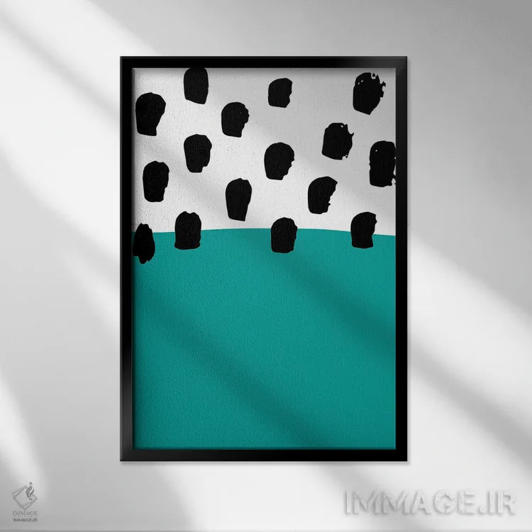 تابلو مینیمال خال خالی فیروزه ای نئون فانک اثر پیکسی پیپر - نمای قابدار مشکی
