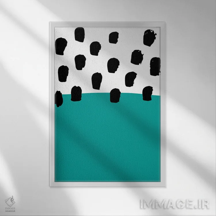 تابلو مینیمال خال خالی فیروزه ای نئون فانک اثر پیکسی پیپر - نمای قابدار سفید