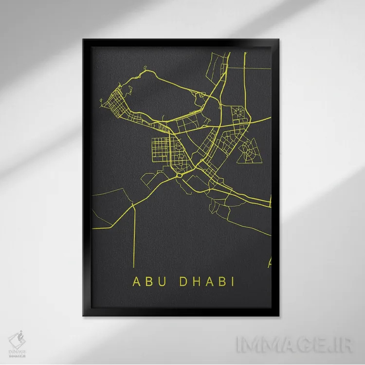 تابلو دکوراتیو نقشه ابوظبی اثر پیکسی پیپر - نمای قابدار مشکی