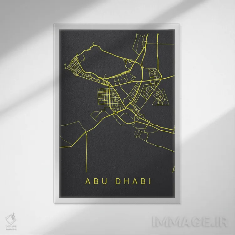 تابلو دکوراتیو نقشه ابوظبی اثر پیکسی پیپر - نمای قابدار سفید