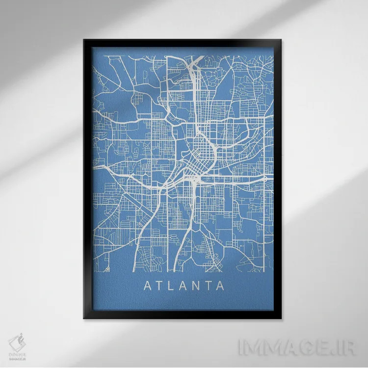 تابلو دکوراتیو نقشه آتلانتا اثر پیکسی پیپر - نمای قابدار مشکی