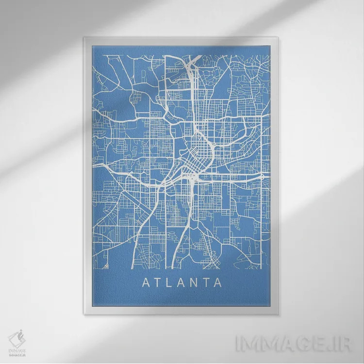 تابلو دکوراتیو نقشه آتلانتا اثر پیکسی پیپر - نمای قابدار سفید