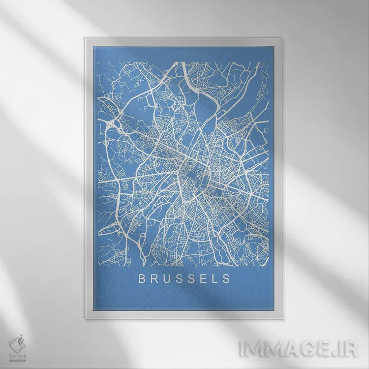 تابلو دکوراتیو نقشه بروکسل اثر پیکسی پیپر - نمای قابدار سفید