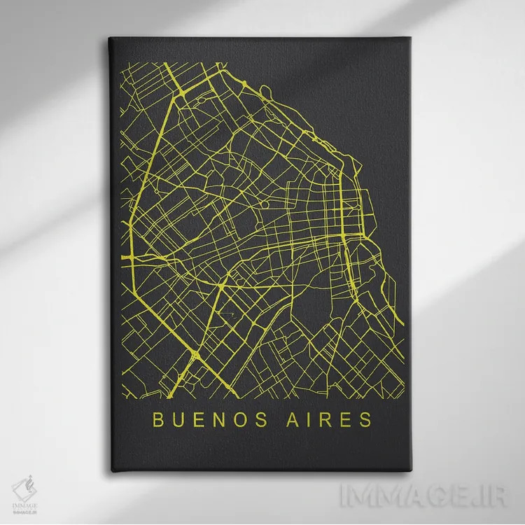 تابلو دکوراتیو نقشه بوئنوس آیرس اثر پیکسی پیپر - نمای روبهرو روی دیوار