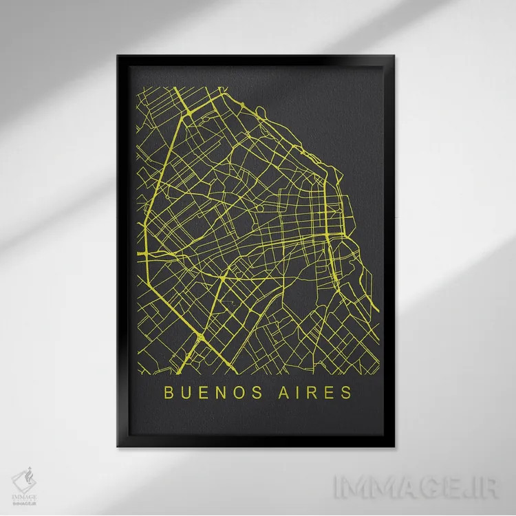 تابلو دکوراتیو نقشه بوئنوس آیرس اثر پیکسی پیپر - نمای قابدار مشکی