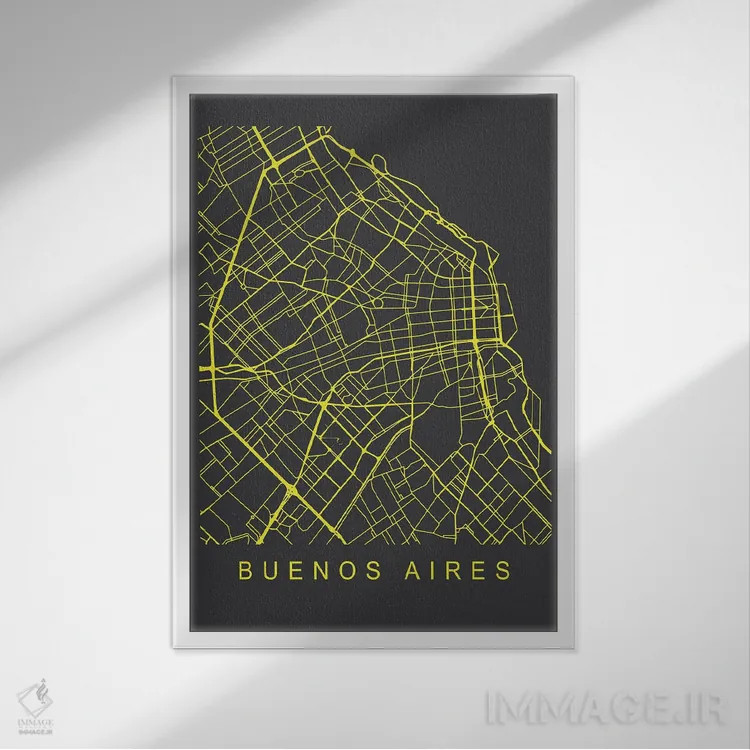 تابلو دکوراتیو نقشه بوئنوس آیرس اثر پیکسی پیپر - نمای قابدار سفید
