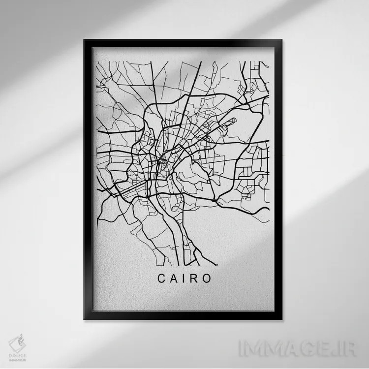 تابلو دکوراتیو نقشه قاهره اثر پیکسی پیپر - نمای قابدار مشکی